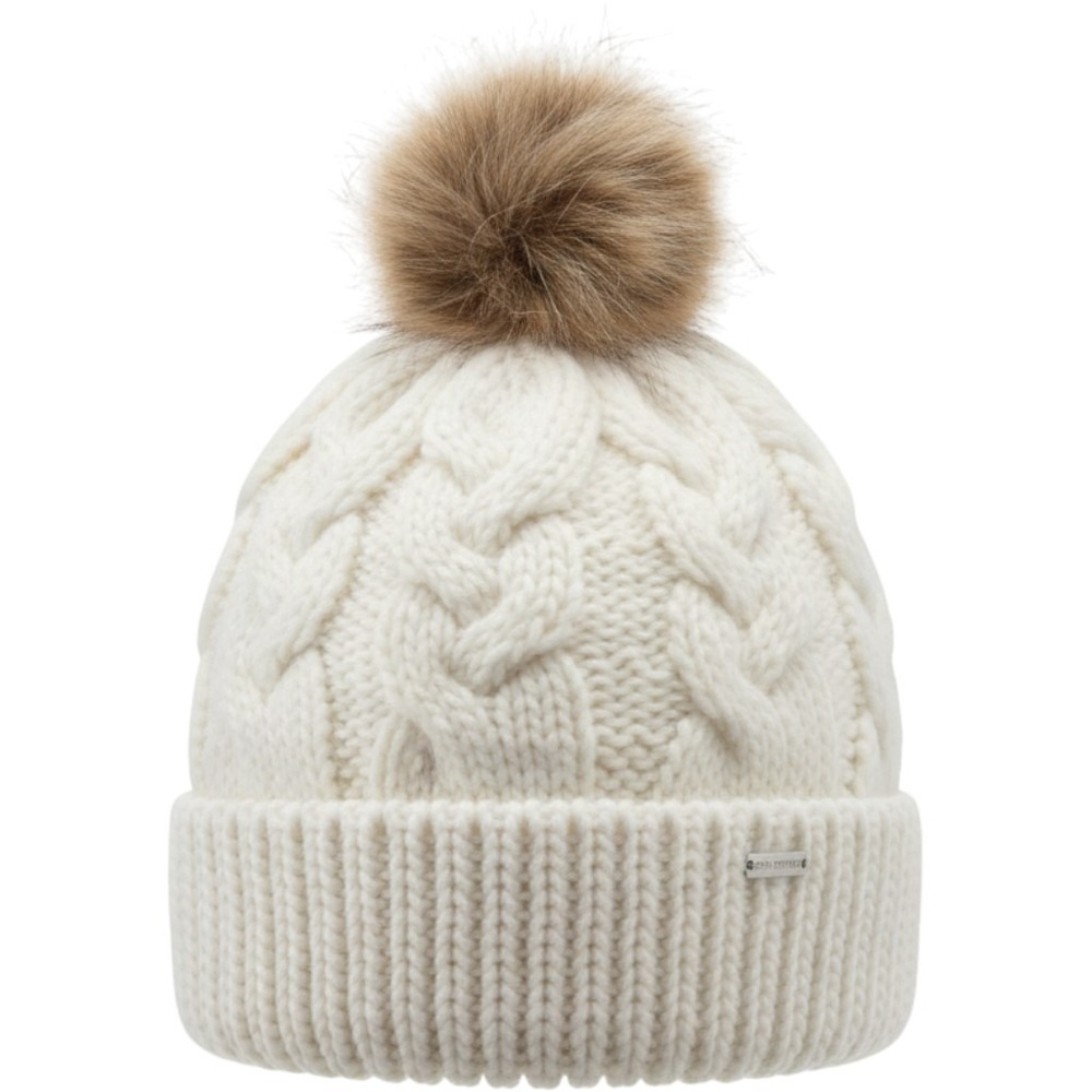 Steve Madden Beanie Women One Size White Cable Knit Faux Fur Pom Hat